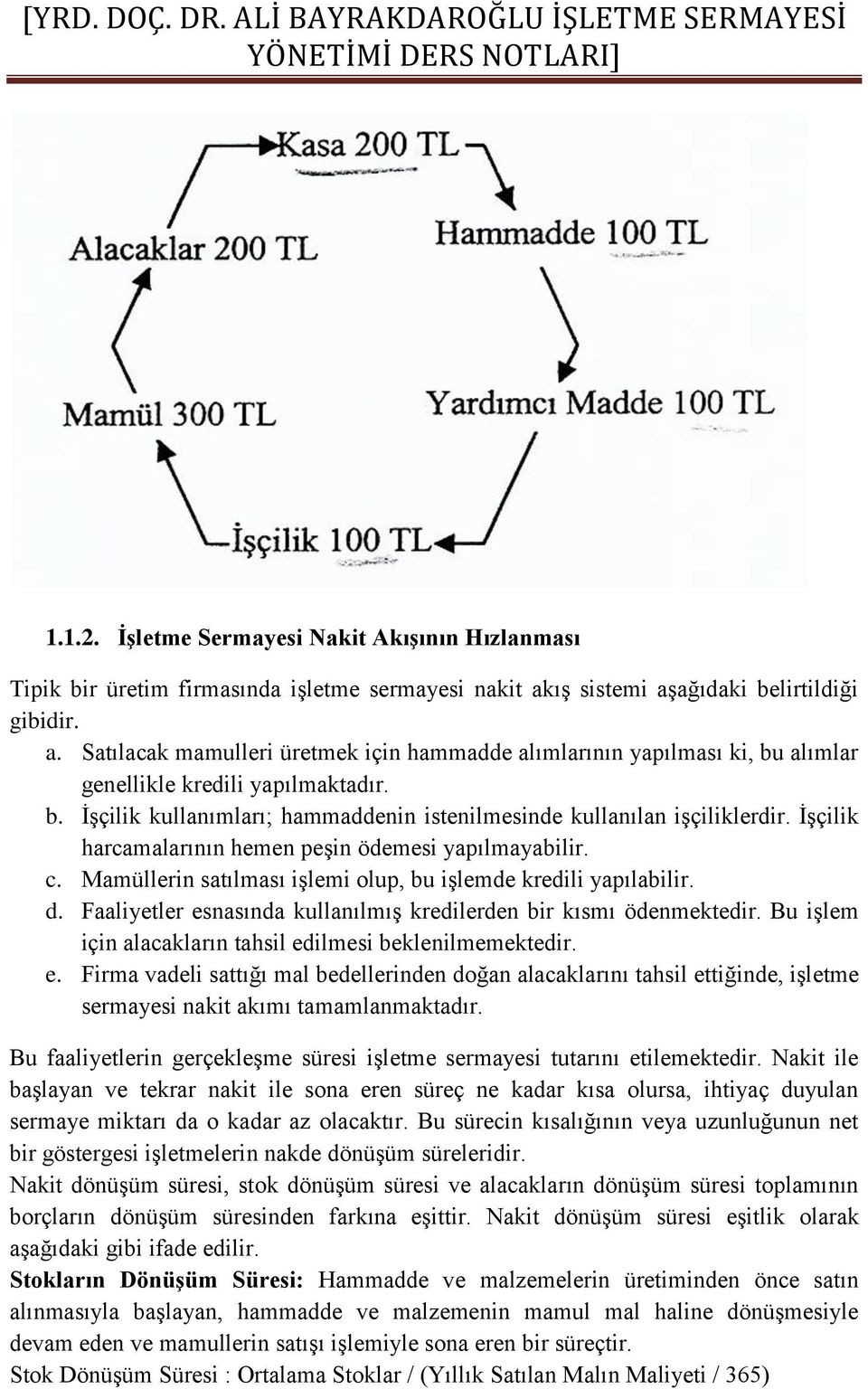 İşçilik harcamalarının hemen peşin ödemesi yapılmayabilir. c. Mamüllerin satılması işlemi olup, bu işlemde kredili yapılabilir. d. Faaliyetler esnasında kullanılmış kredilerden bir kısmı ödenmektedir.