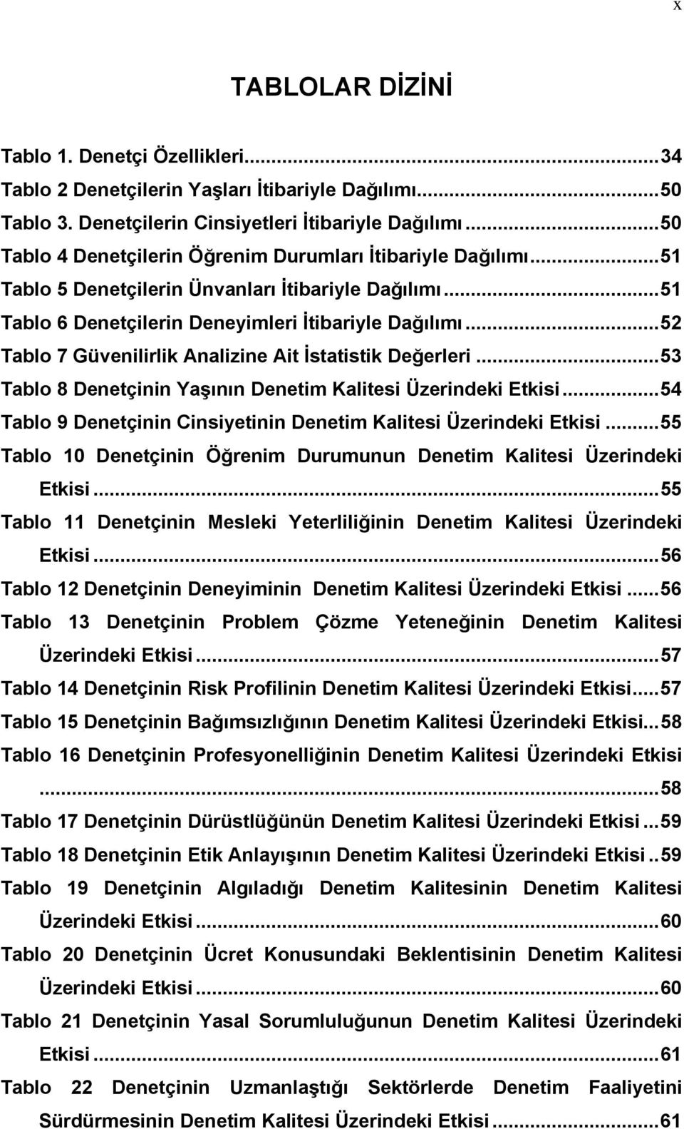 ..52 Tablo 7 Güvenilirlik Analizine Ait İstatistik Değerleri...53 Tablo 8 Denetçinin Yaşının Denetim Kalitesi Üzerindeki Etkisi...54 Tablo 9 Denetçinin Cinsiyetinin Denetim Kalitesi Üzerindeki Etkisi.