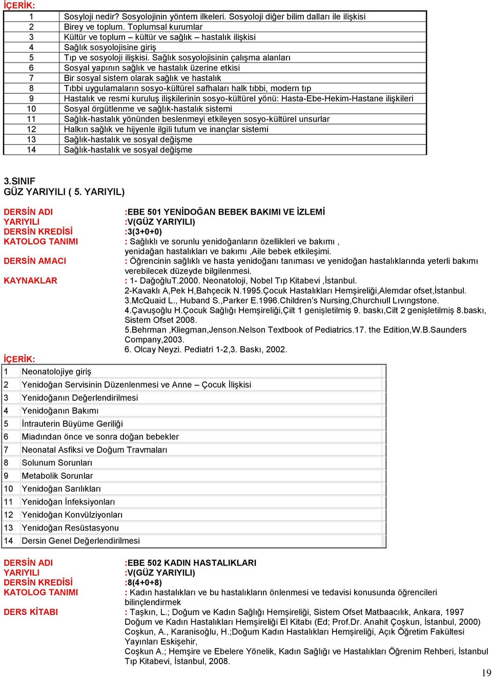 Sağlık sosyolojisinin çalışma alanları 6 Sosyal yapının sağlık ve hastalık üzerine etkisi 7 Bir sosyal sistem olarak sağlık ve hastalık 8 Tıbbi uygulamaların sosyo-kültürel safhaları halk tıbbi,