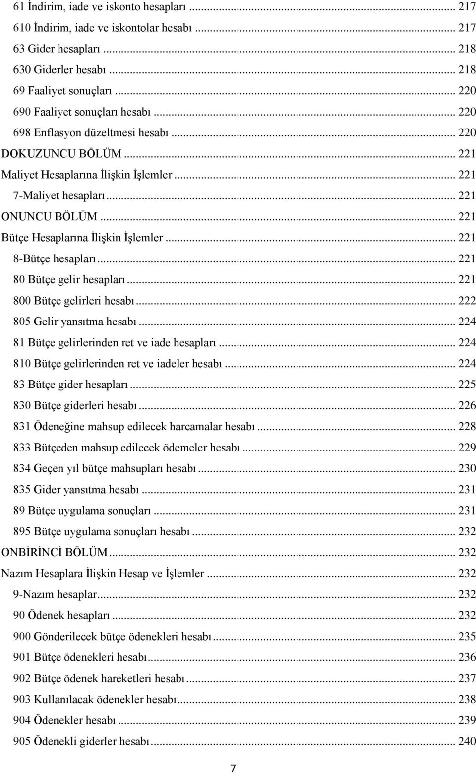 .. 221 Bütçe Hesaplarına İlişkin İşlemler... 221 8-Bütçe hesapları... 221 80 Bütçe gelir hesapları... 221 800 Bütçe gelirleri hesabı... 222 805 Gelir yansıtma hesabı.