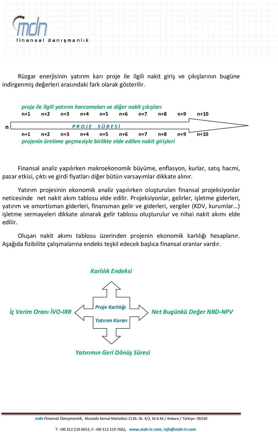 birlikte elde edilen nakit girişleri Finansal analiz yapılırken makroekonomik büyüme, enflasyon, kurlar, satış hacmi, pazar etkisi, çıktı ve girdi fiyatları diğer bütün varsayımlar dikkate alınır.