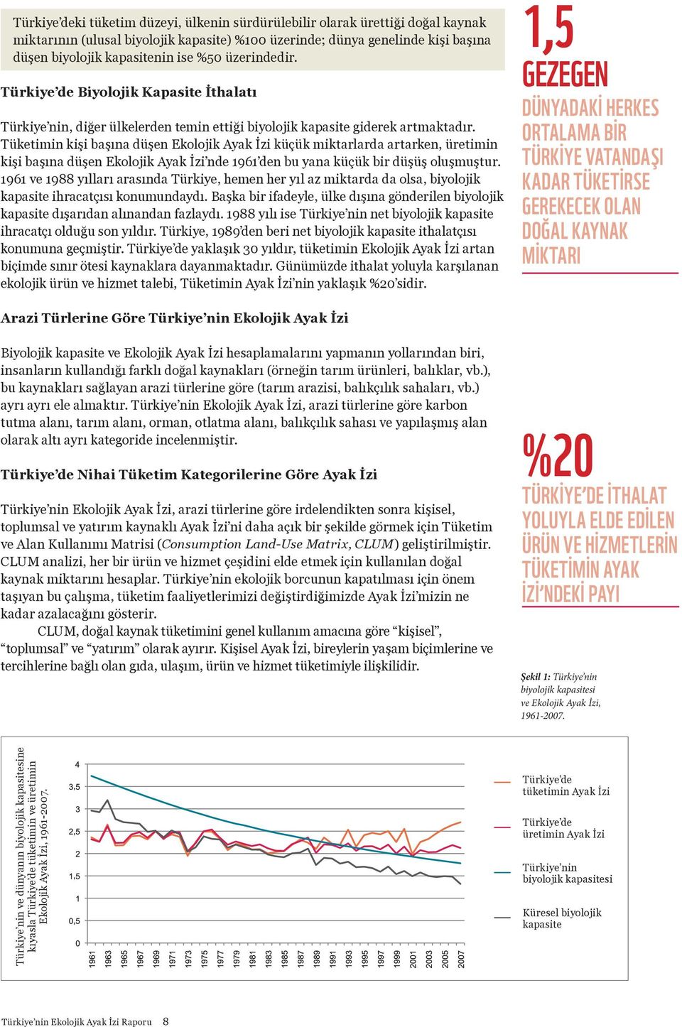 Tüketimin kişi başına düşen Ekolojik Ayak İzi küçük miktarlarda artarken, üretimin kişi başına düşen Ekolojik Ayak İzi nde 1961 den bu yana küçük bir düşüş oluşmuştur.