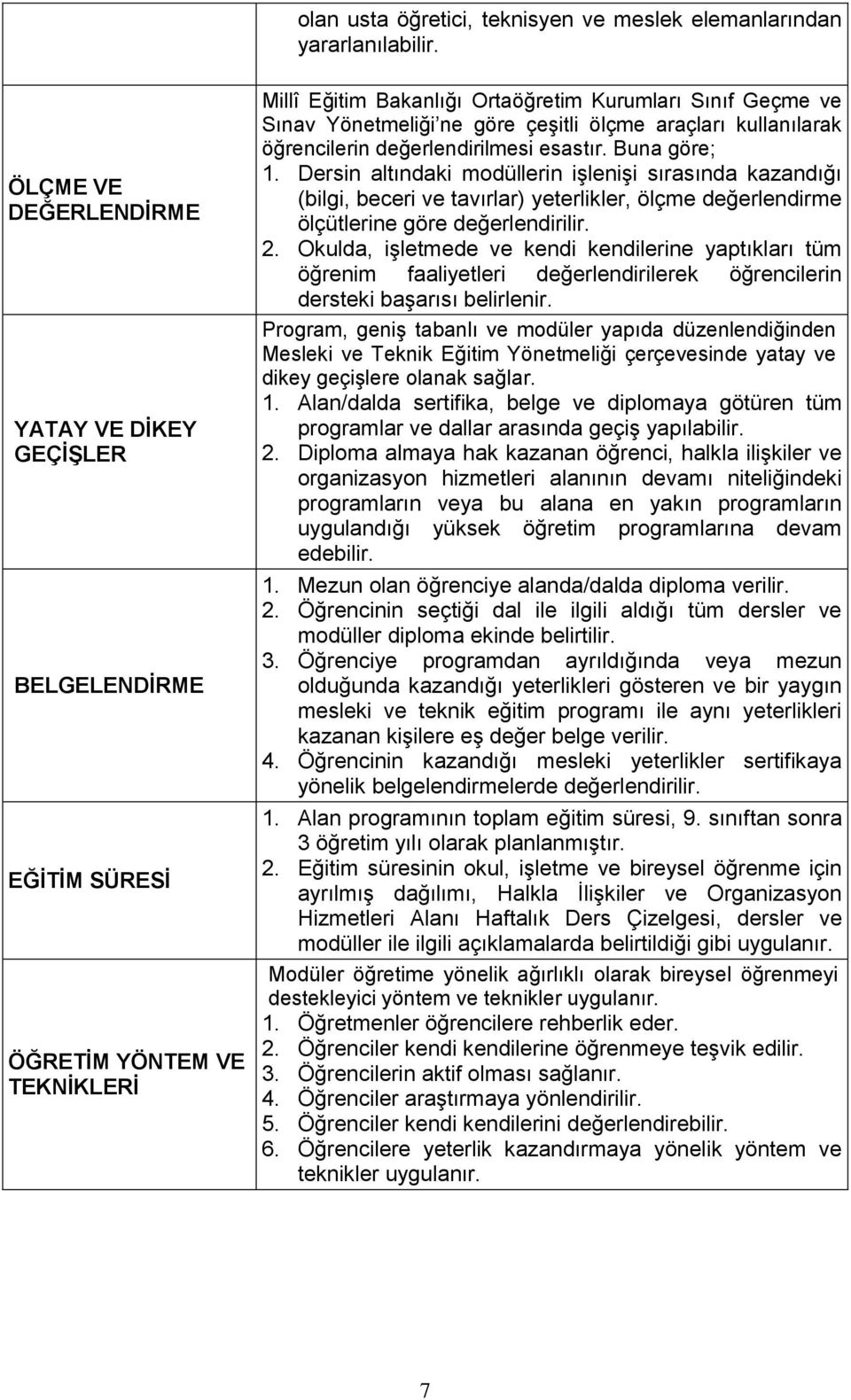 ölçme araçları kullanılarak öğrencilerin değerlendirilmesi esastır. Buna göre; 1.