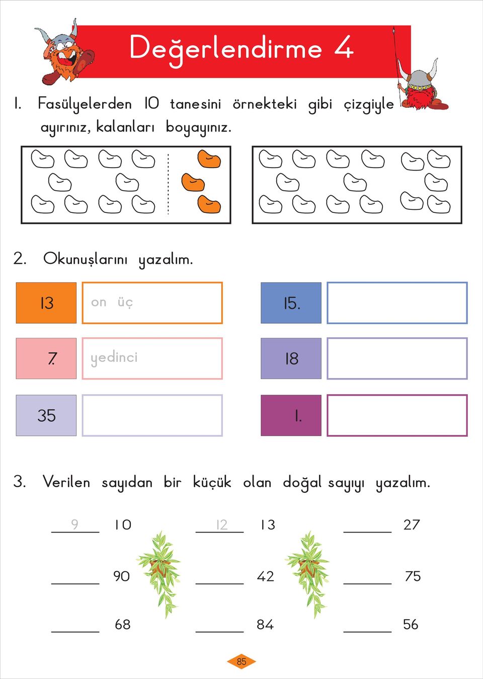 kalanları boyayınız. 2. Okunuşlarını yazalım. 13 on üç 15. 7.