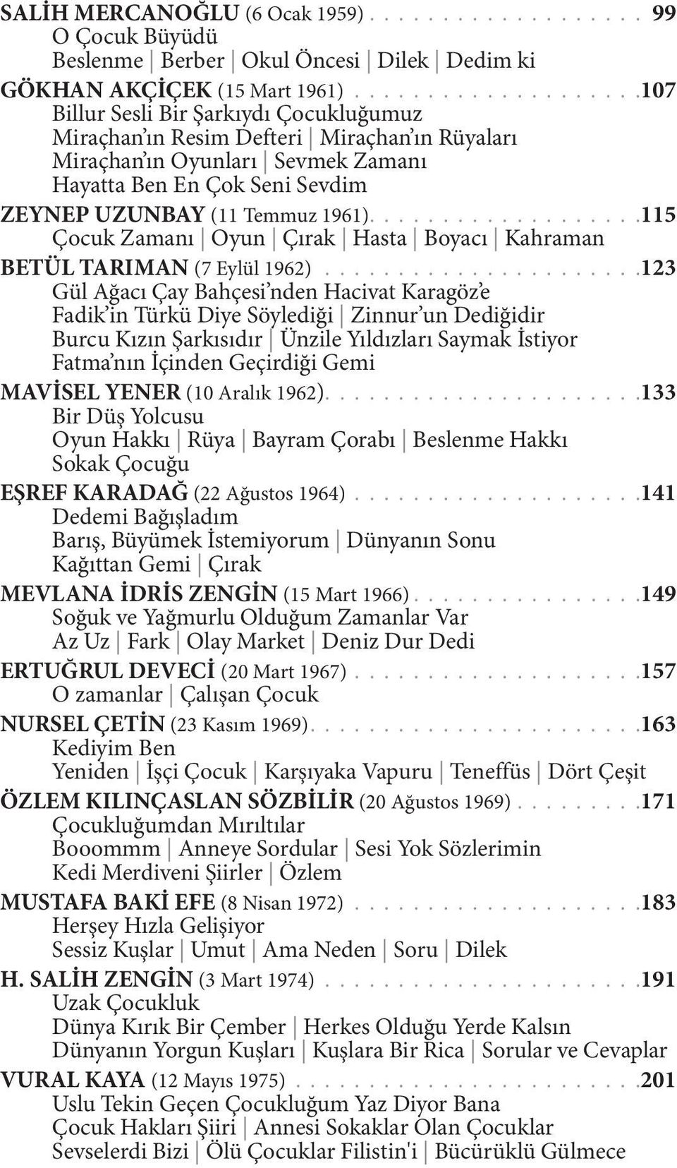 ..................115 Çocuk Zamanı Oyun Çırak Hasta Boyacı Kahraman BETÜL TARIMAN (7 Eylül 1962).