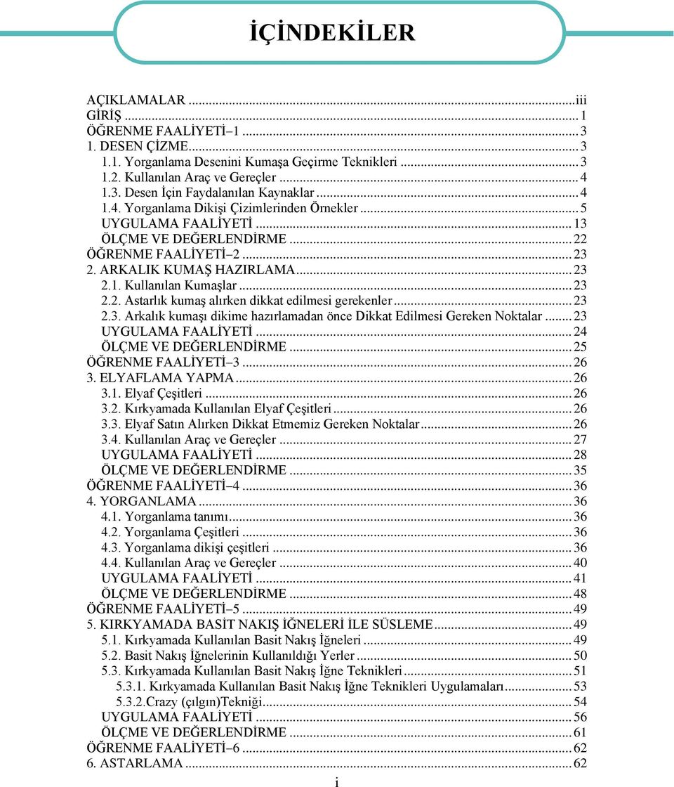 .. 23 2.3. Arkalık kumaşı dikime hazırlamadan önce Dikkat Edilmesi Gereken Noktalar... 23 UYGULAMA FAALİYETİ... 24 ÖLÇME VE DEĞERLENDİRME... 25 ÖĞRENME FAALİYETİ 3... 26 3. ELYAFLAMA YAPMA... 26 3.1.