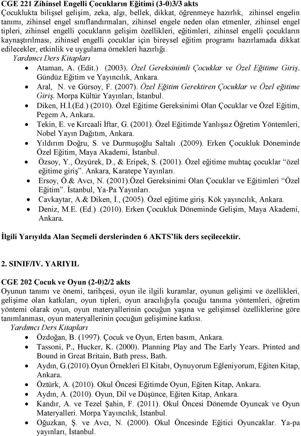 bireysel eğitim programı hazırlamada dikkat edilecekler, etkinlik ve uygulama örnekleri hazırlığı. Ataman, A. (Edit.) (2003). Özel Gereksinimli Çocuklar ve Özel Eğitime Giriş.