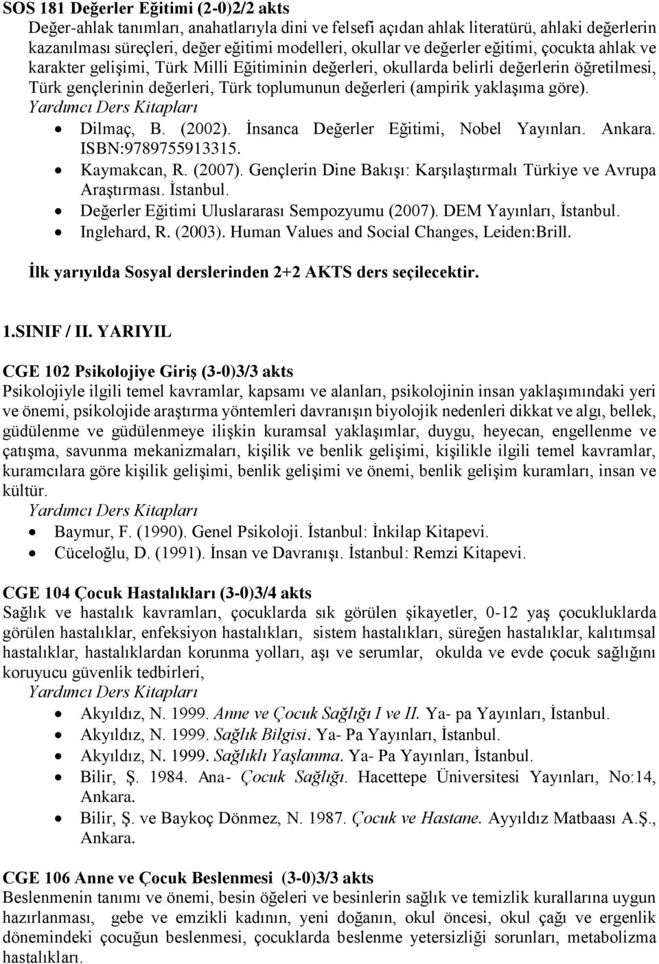 yaklaşıma göre). Dilmaç, B. (2002). İnsanca Değerler Eğitimi, Nobel Yayınları. ISBN:9789755913315. Kaymakcan, R. (2007). Gençlerin Dine Bakışı: Karşılaştırmalı Türkiye ve Avrupa Araştırması. İstanbul.