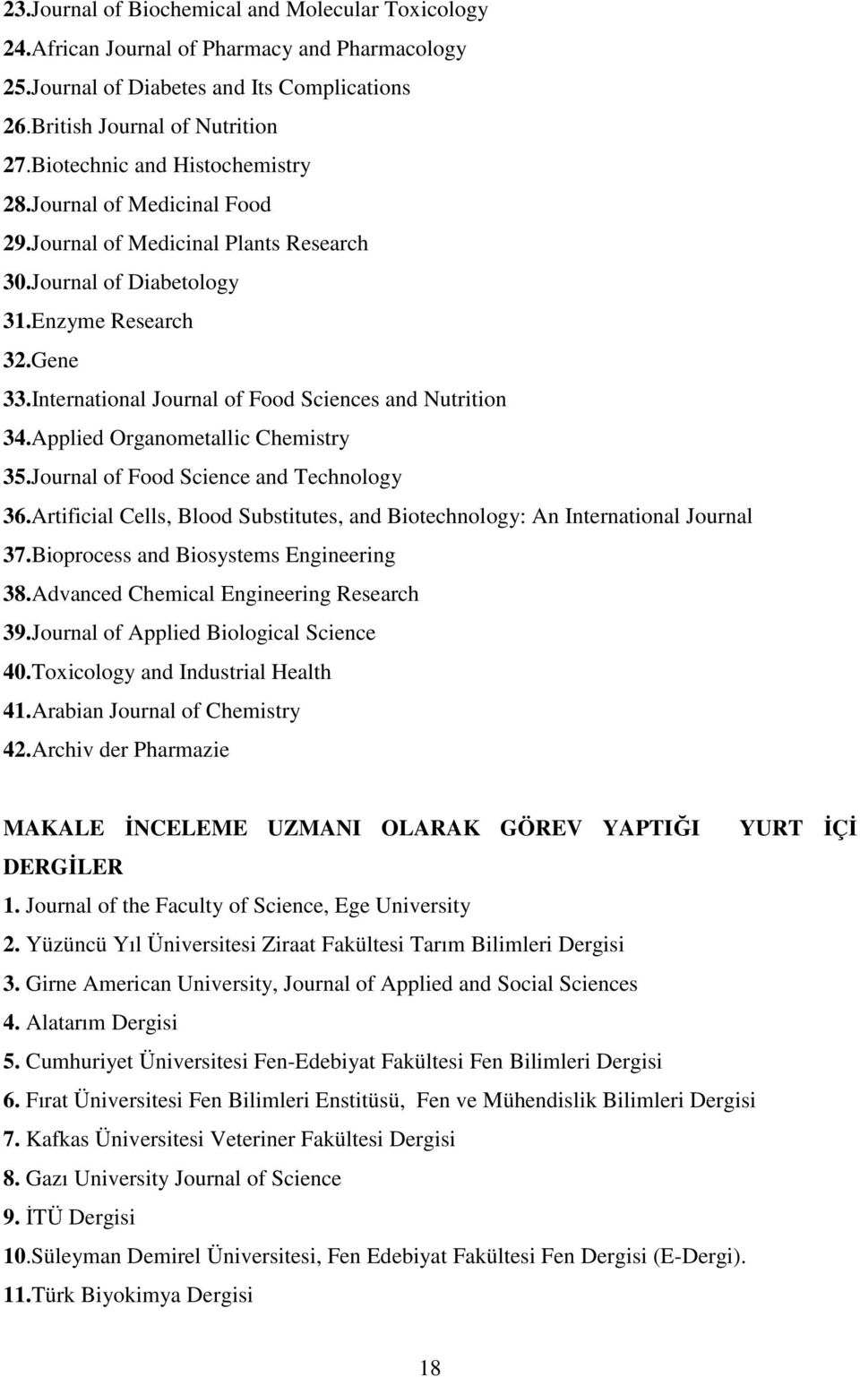 International Journal of Food Sciences and Nutrition 34.Applied Organometallic Chemistry 35.Journal of Food Science and Technology 36.