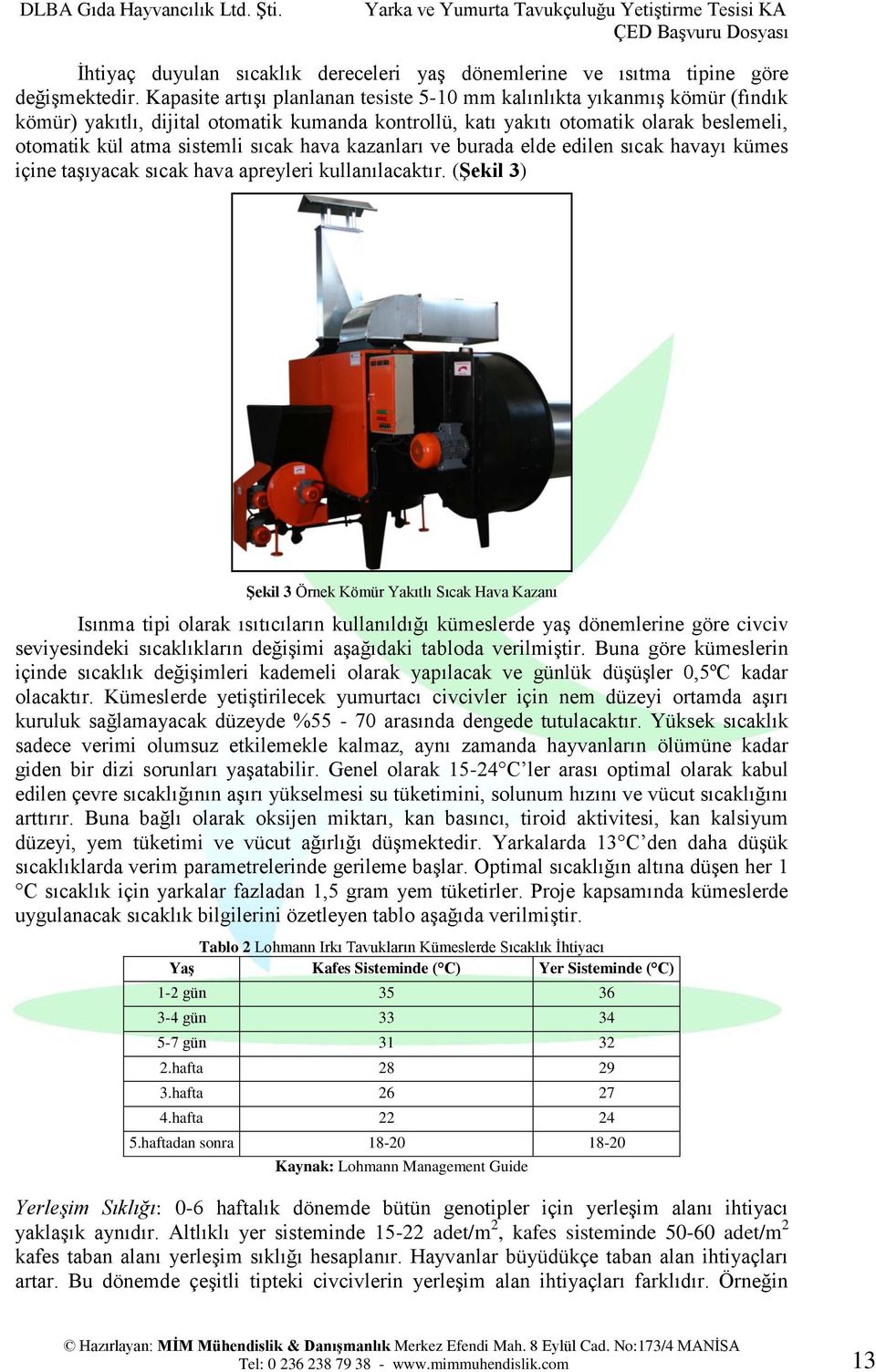 hava kazanları ve burada elde edilen sıcak havayı kümes içine taşıyacak sıcak hava apreyleri kullanılacaktır.