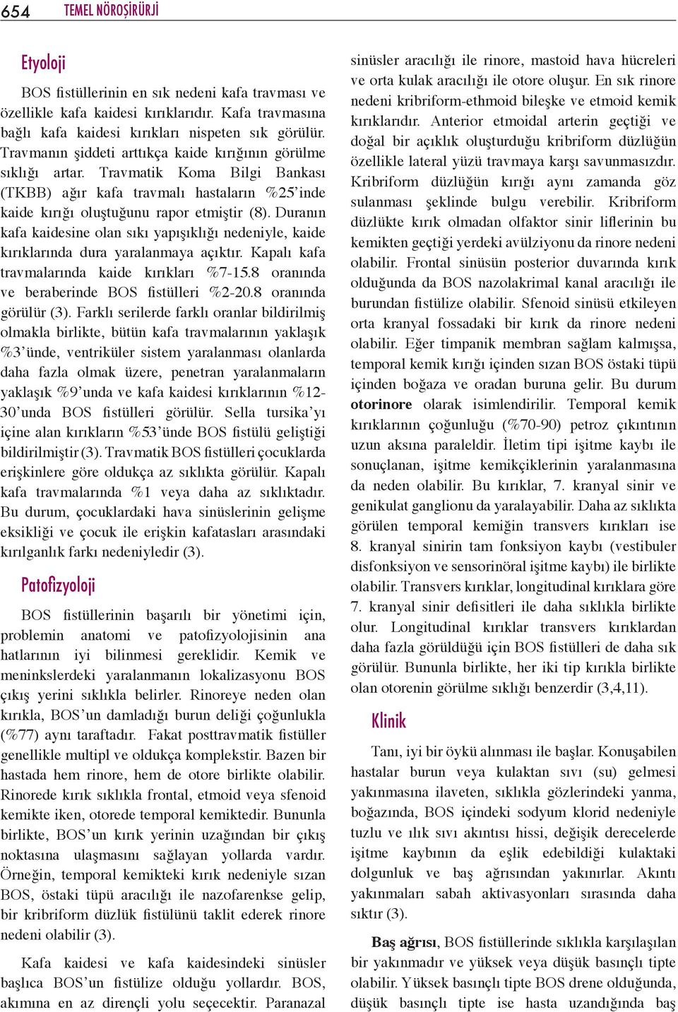 Duranın kafa kaidesine olan sıkı yapışıklığı nedeniyle, kaide kırıklarında dura yaralanmaya açıktır. Kapalı kafa travmalarında kaide kırıkları %7-15.8 oranında ve beraberinde BOS fistülleri %2-20.