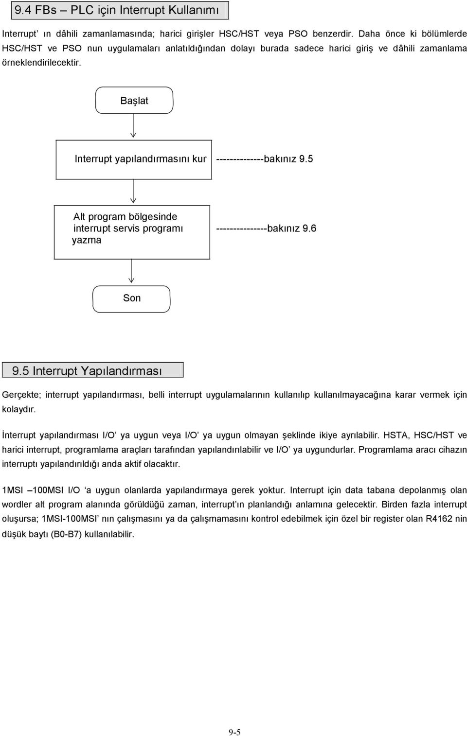 Başlat Interrupt yapılandırmasını kur --------------bakınız 9.5 Alt program bölgesinde interrupt servis programı ---------------bakınız 9.6 yazma Son 9.