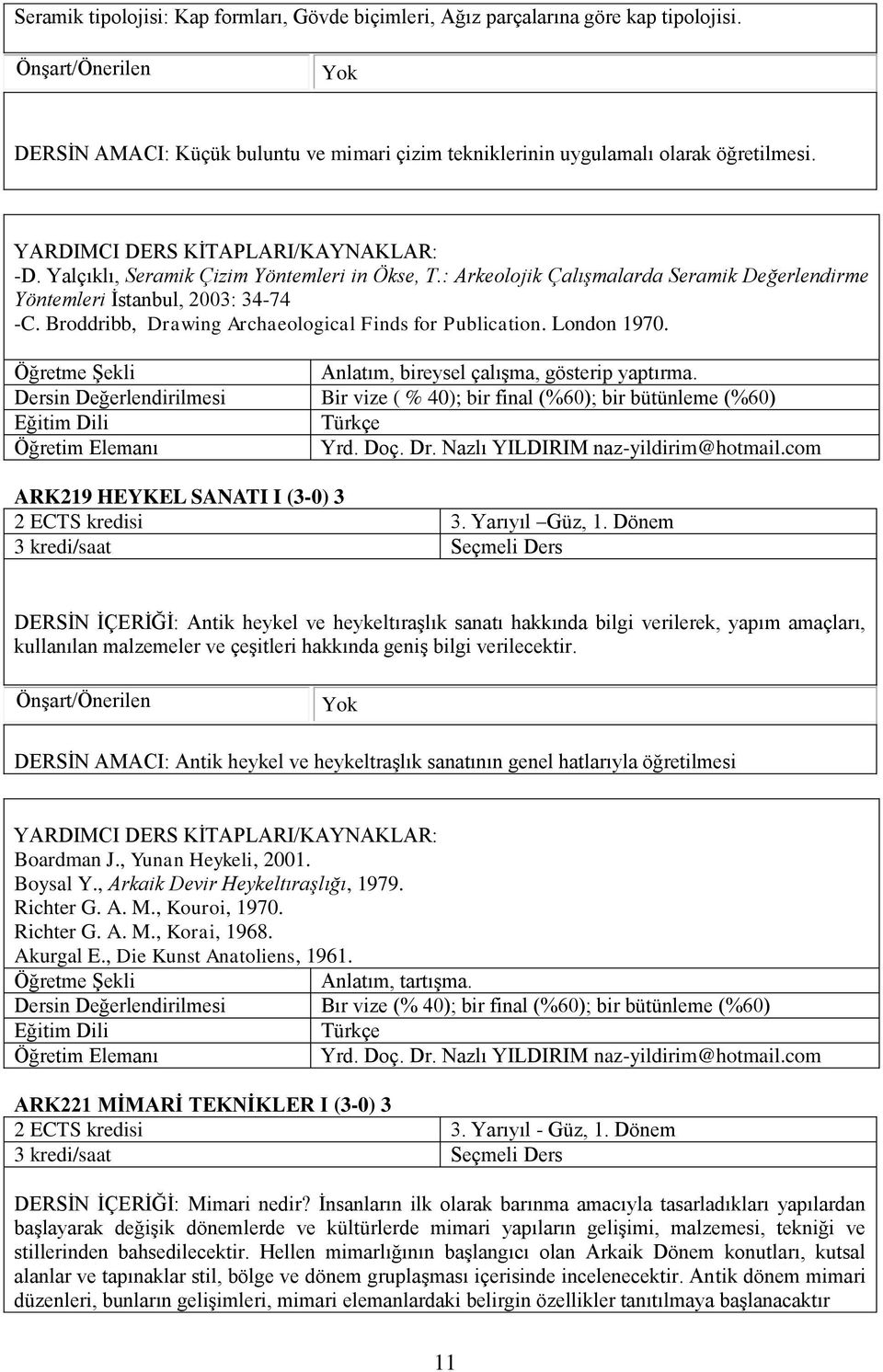 Anlatım, bireysel çalışma, gösterip yaptırma. Dersin Değerlendirilmesi Bir vize ( % 40); bir final (%60); bir bütünleme (%60) Yrd. Doç. Dr. Nazlı YILDIRIM naz-yildirim@hotmail.