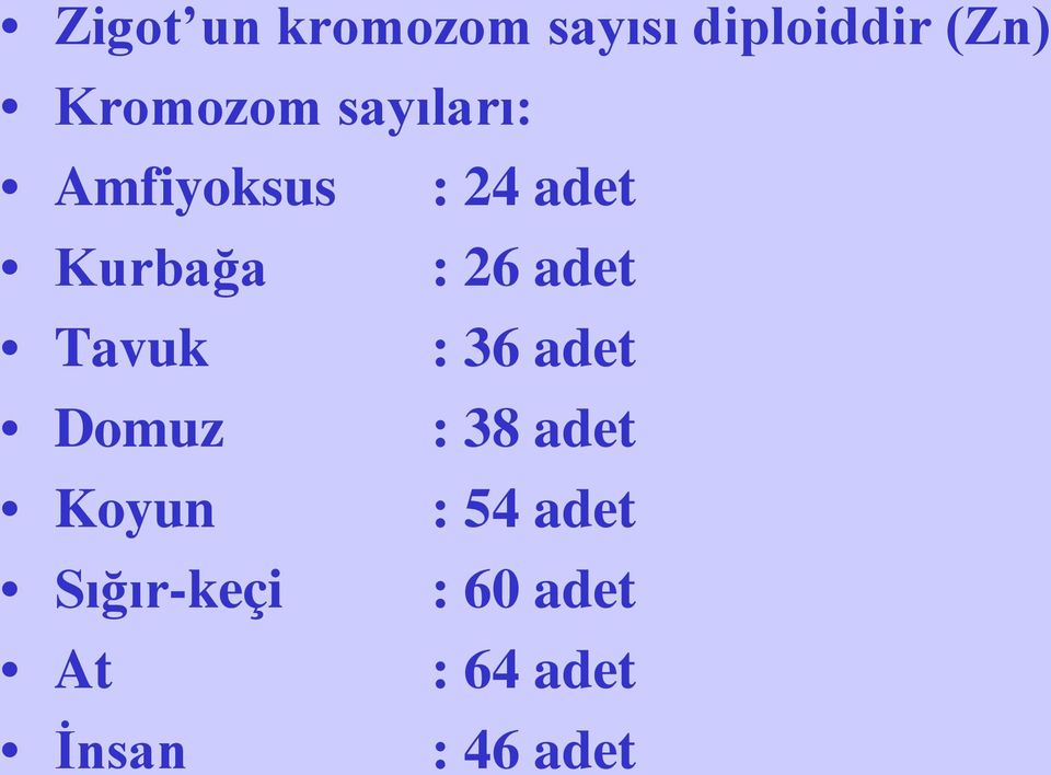 : 26 adet Tavuk : 36 adet Domuz : 38 adet Koyun