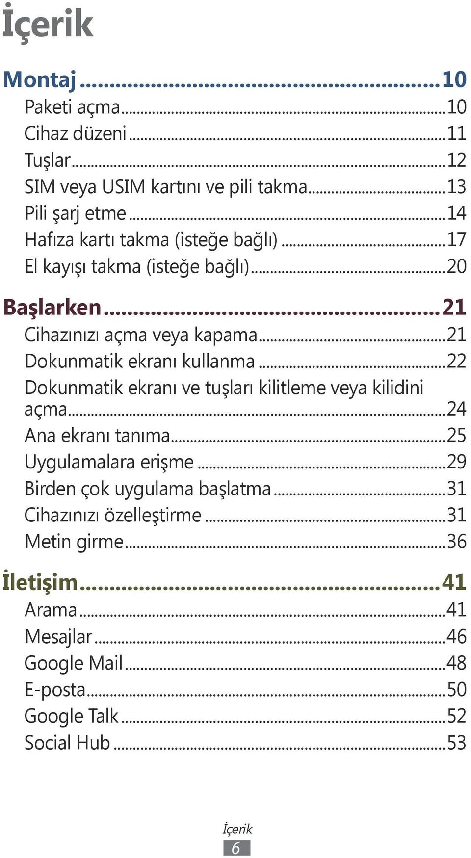 ..21 Dokunmatik ekranı kullanma...22 Dokunmatik ekranı ve tuşları kilitleme veya kilidini açma...24 Ana ekranı tanıma...25 Uygulamalara erişme.