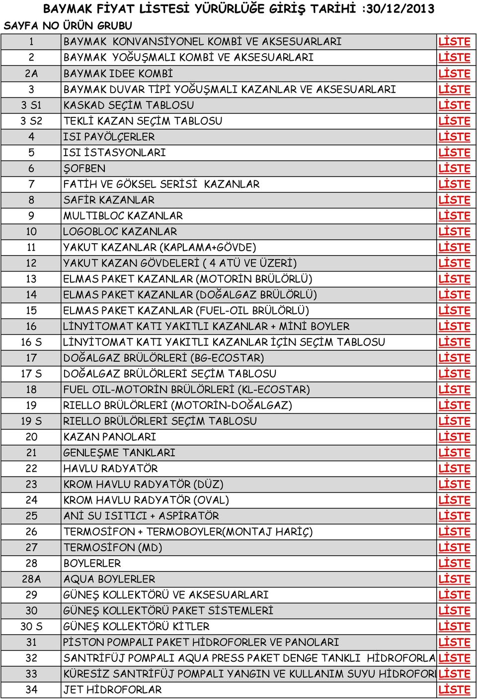 7 FATİH VE GÖKSEL SERİSİ KAZANLAR LİSTE 8 SAFİR KAZANLAR LİSTE 9 MULTIBLOC KAZANLAR LİSTE 10 LOGOBLOC KAZANLAR LİSTE 11 YAKUT KAZANLAR (KAPLAMA+GÖVDE) LİSTE 12 YAKUT KAZAN GÖVDELERİ ( 4 ATÜ VE ÜZERİ)