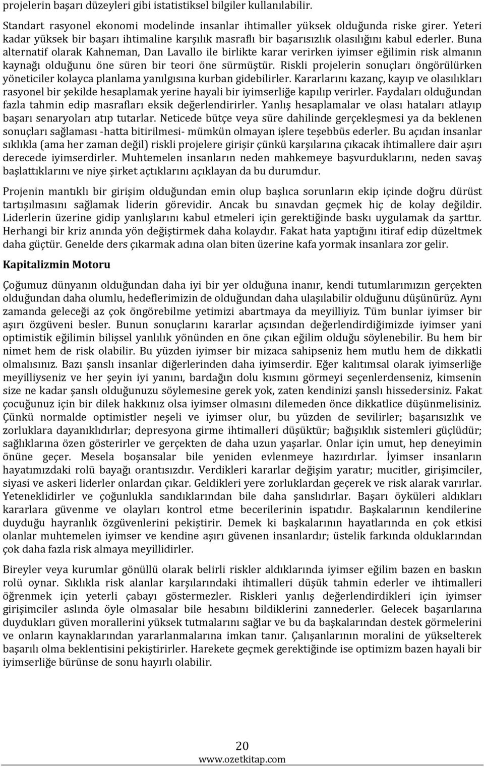 Buna alternatif olarak Kahneman, Dan Lavallo ile birlikte karar verirken iyimser eğilimin risk almanın kaynağı olduğunu öne süren bir teori öne sürmüştür.