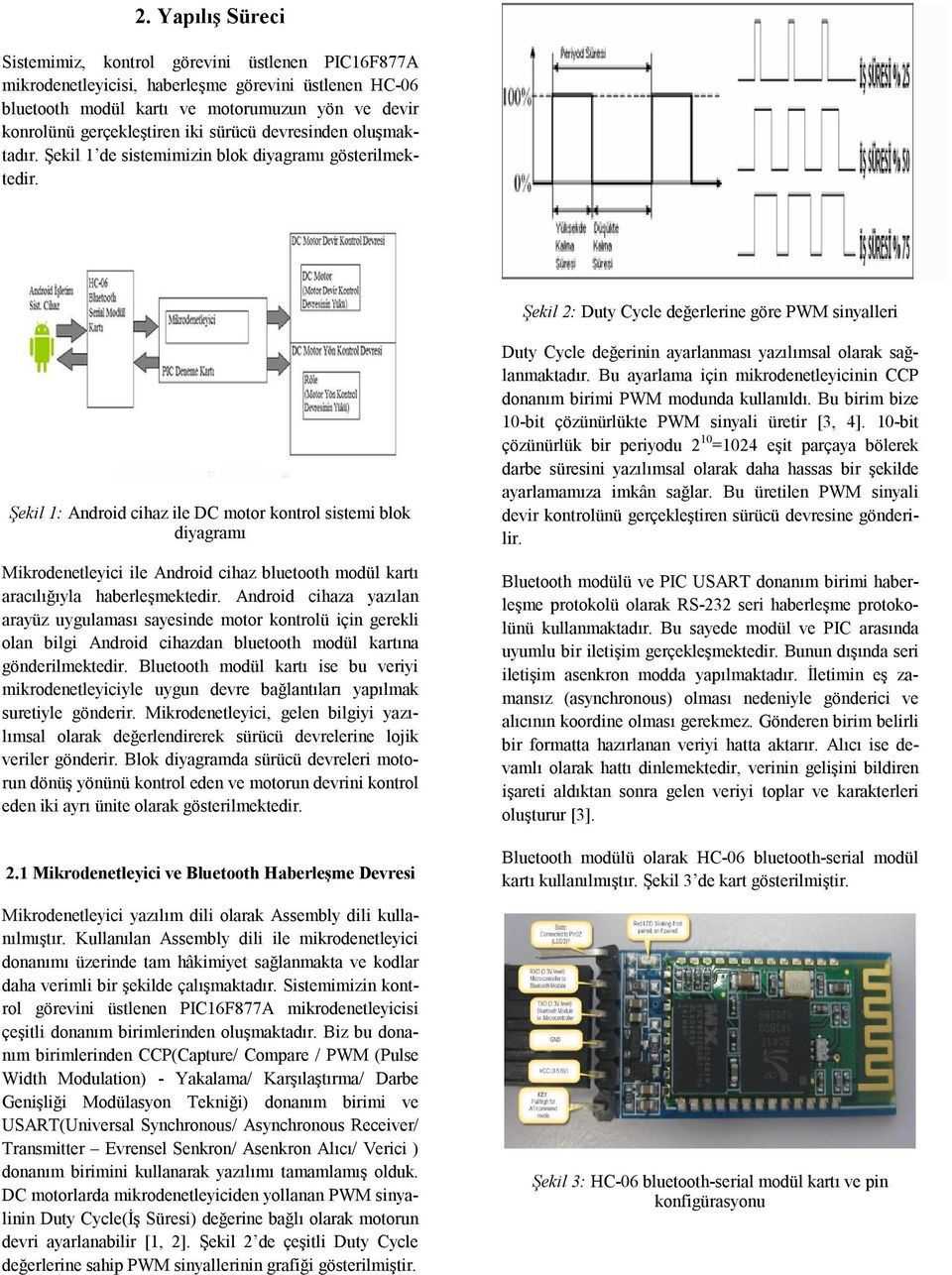 Şekil 2: Duty Cycle değerlerine göre PWM sinyalleri Şekil 1: Android cihaz ile DC motor kontrol sistemi blok diyagramı Mikrodenetleyici ile Android cihaz bluetooth modül kartı aracılığıyla