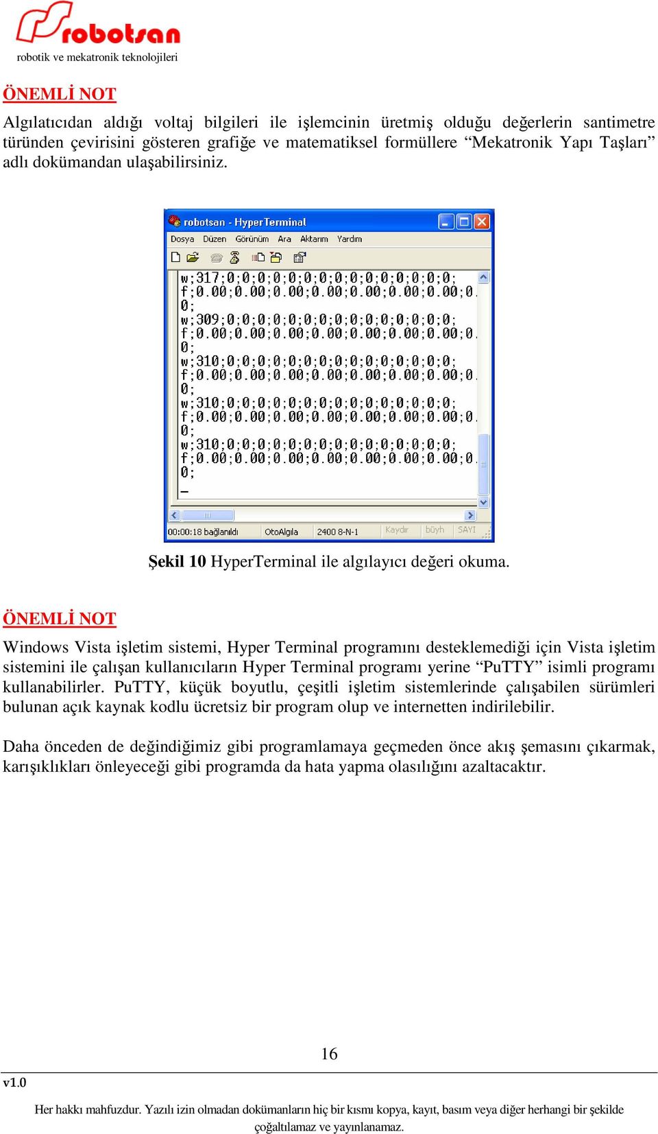 ÖNEMLĐ NOT Windows Vista işletim sistemi, Hyper Terminal programını desteklemediği için Vista işletim sistemini ile çalışan kullanıcıların Hyper Terminal programı yerine PuTTY isimli programı