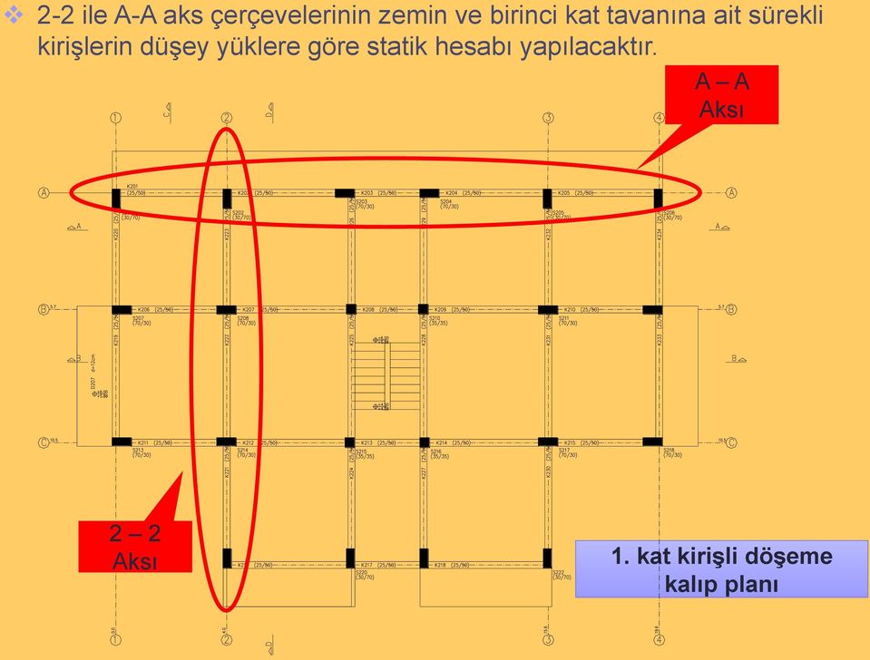 düşey yüklere göre statik hesabı yapılacaktır.