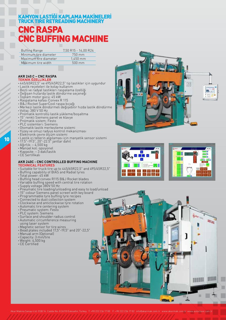 lastik döndürme seçeneği Toplam motor gücü: 45 kw Raspalama kafası Convex R 115 B&J Rocket SuperCool raspa bıçağı Merkezi lastik döndürmeli değişebilir hızda lastik döndürme Voltaj: 380 V 50 Hz