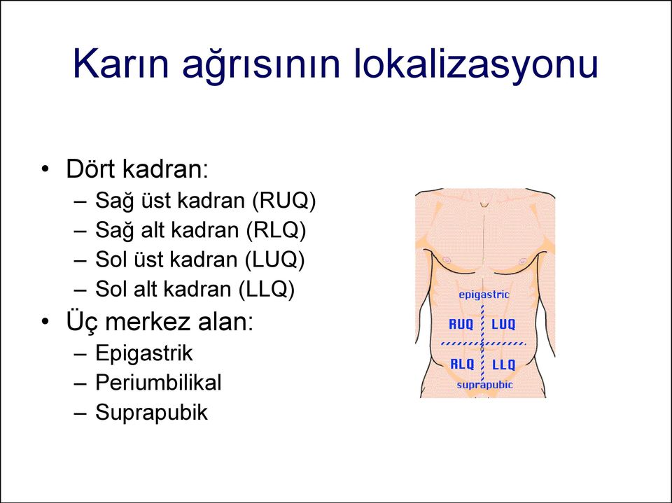 Sol üst kadran (LUQ) Sol alt kadran (LLQ) Üç