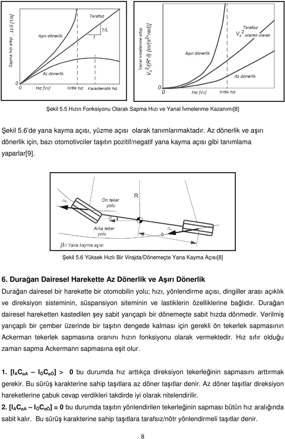 Durağan Dairesel Harekette Az Dönerlik ve Aşırı Dönerlik Durağan dairesel bir harekette bir otomobilin yolu; hızı, yönlendirme açısı, dingiller arası açıklık ve direksiyon sisteminin, süspansiyon