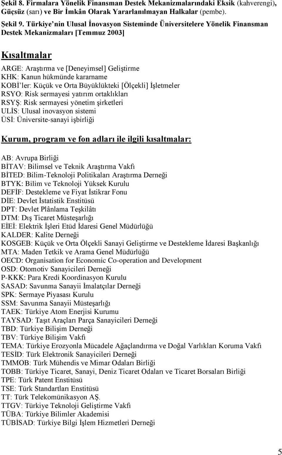 ler: Küçük ve Orta Büyüklükteki [Ölçekli] İşletmeler RSYO: Risk sermayesi yatırım ortaklıkları RSYŞ: Risk sermayesi yönetim şirketleri ULİS: Ulusal inovasyon sistemi ÜSİ: Üniversite-sanayi işbirliği