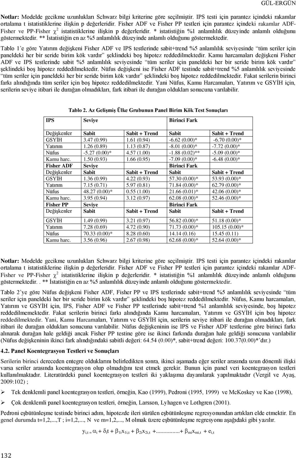 * istatistiğin %1 anlamlılık düzeyinde anlamlı olduğunu göstermektedir. ** İstatistiğin en az %5 anlamlılık düzeyinde anlamlı olduğunu göstermektedir.