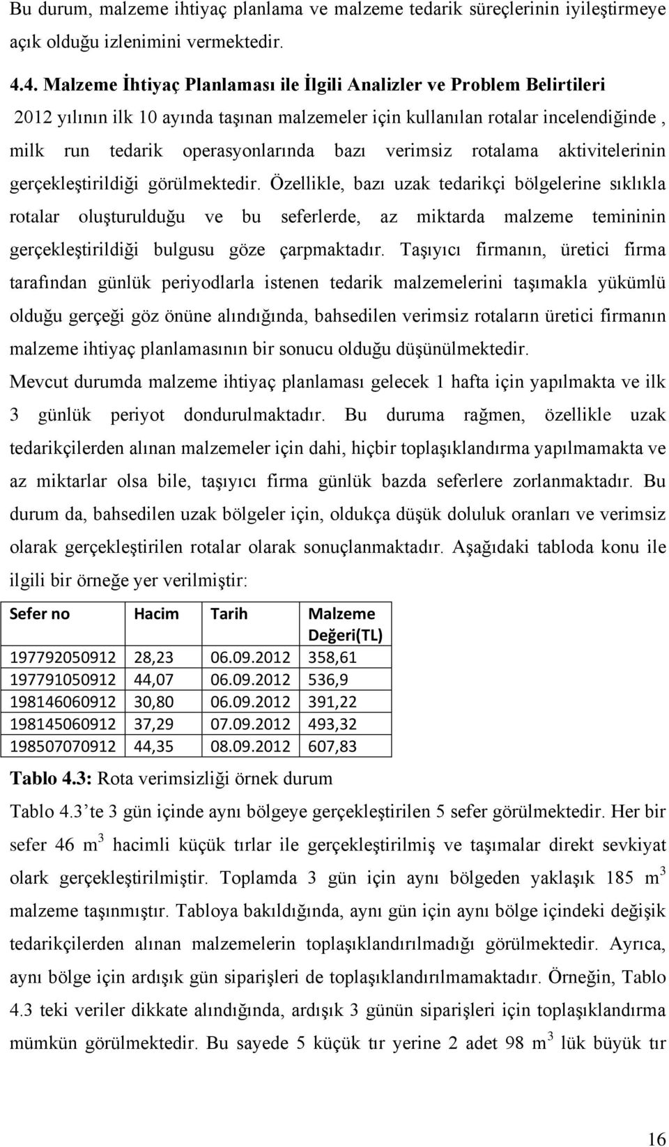 verimsiz rotalama aktivitelerinin gerçekleştirildiği görülmektedir.