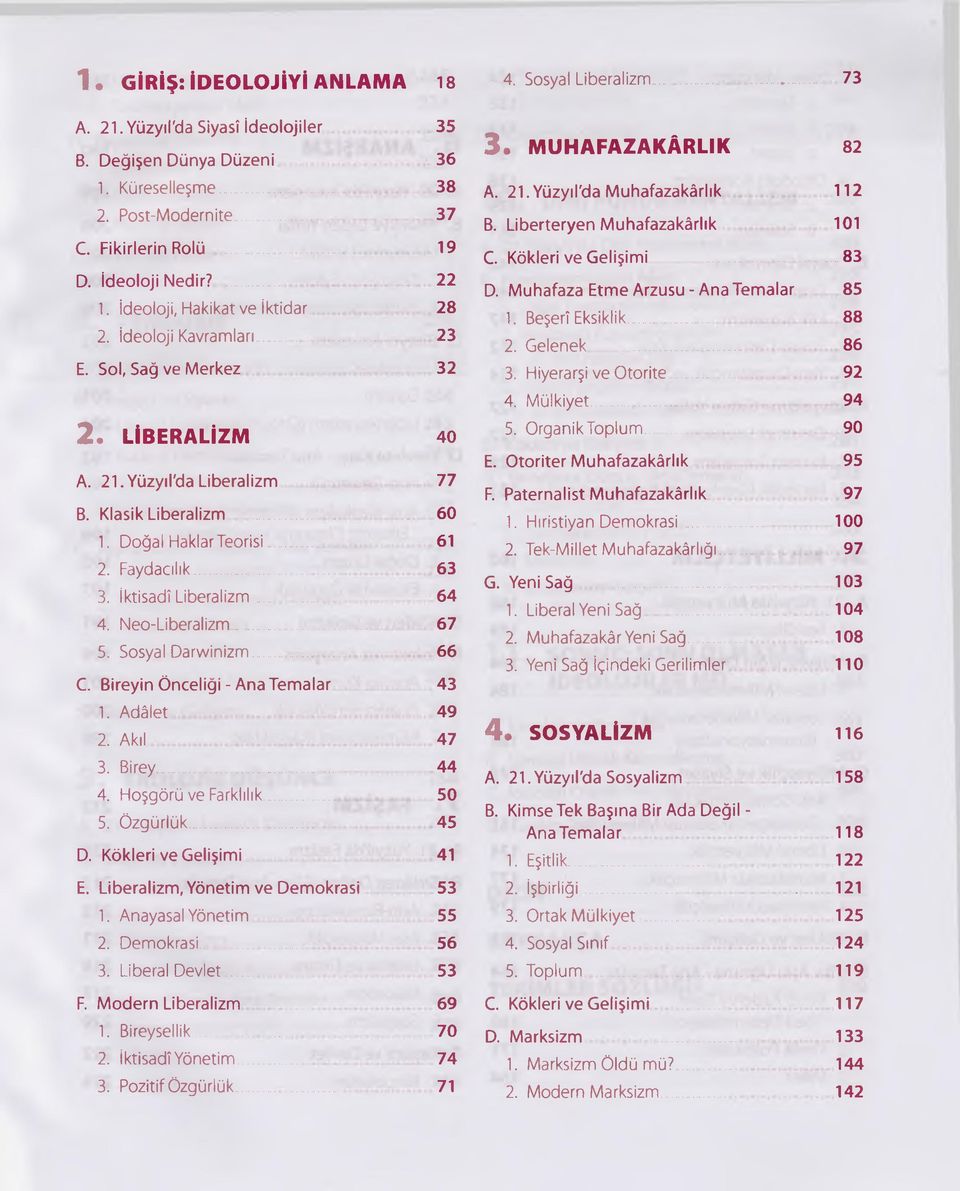 Doğal HaklarTeorisi... 61 2. Faydacılık 63 3. İktisadî Liberalizm... 64 4. Neo-Liberalizm 67 5. Sosyal Darwin İzm... 66 C. Bireyin Önceliği-Ana Temalar 43 1. Adâlet 49 2. Akıl 47 3. Birey... 44 4.