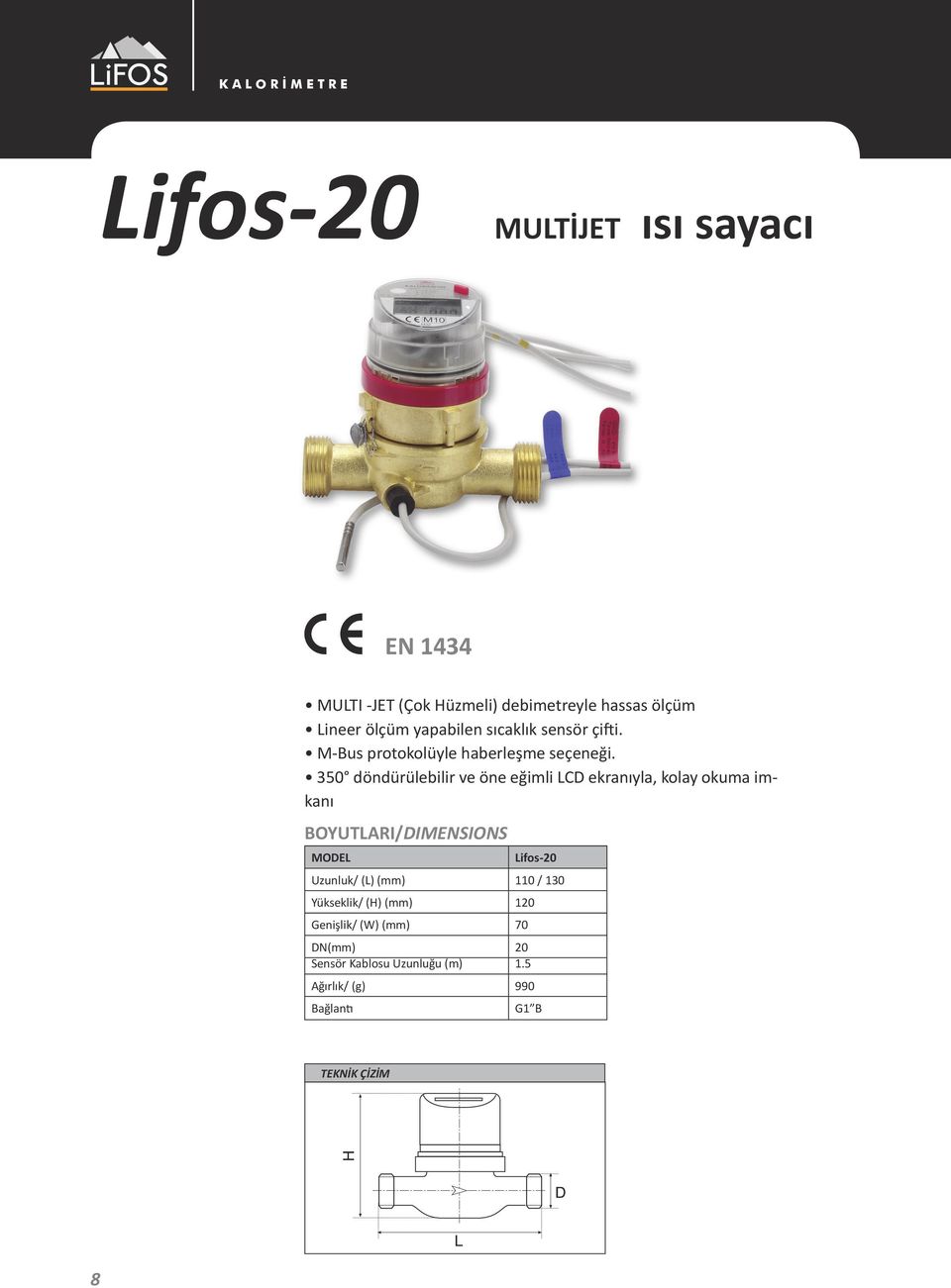 350 döndürülebilir ve öne eğimli LCD ekranıyla, kolay okuma imkanı BOYUTLARI/DIMENSIONS MODEL Lifos-20