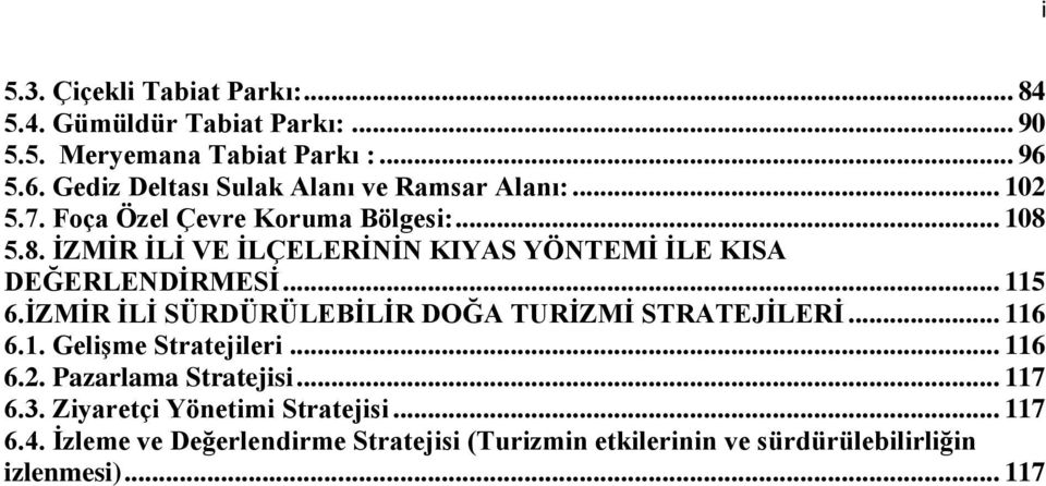 5.8. İZMİR İLİ VE İLÇELERİNİN KIYAS YÖNTEMİ İLE KISA DEĞERLENDİRMESİ... 5 6.İZMİR İLİ SÜRDÜRÜLEBİLİR DOĞA TURİZMİ STRATEJİLERİ... 6 6.