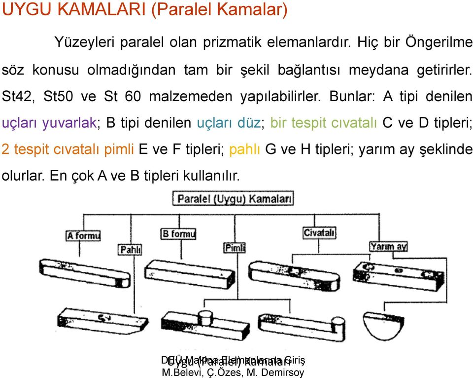 St42, St50 ve St 60 malzemeden yapılabilirler.