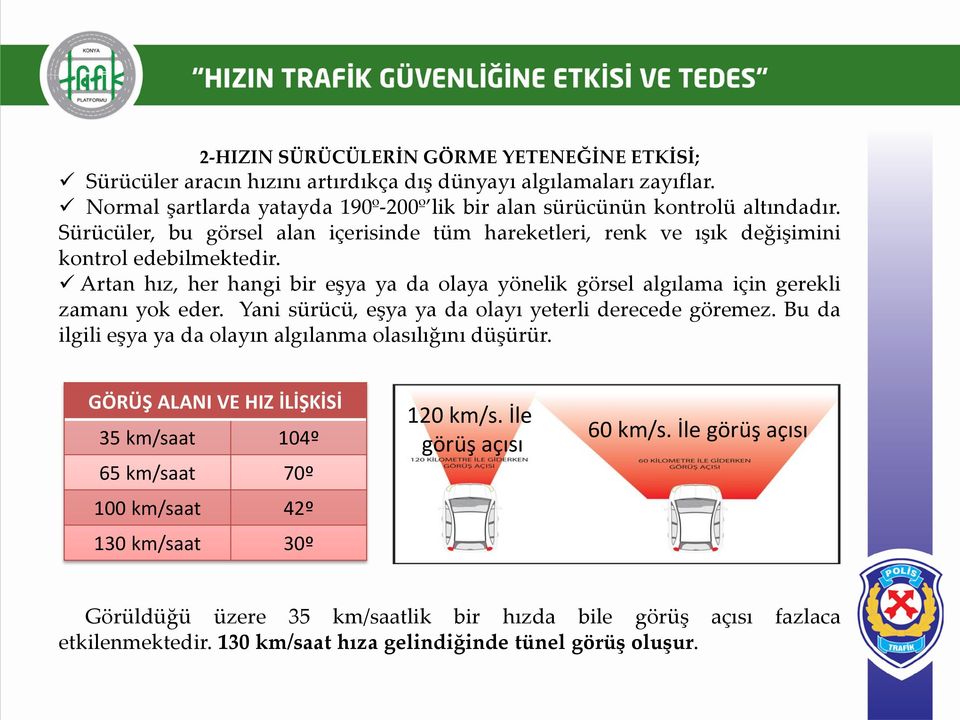 Artan hız, her hangi bir eşya ya da olaya yönelik görsel algılama için gerekli zamanı yok eder. Yani sürücü, eşya ya da olayı yeterli derecede göremez.