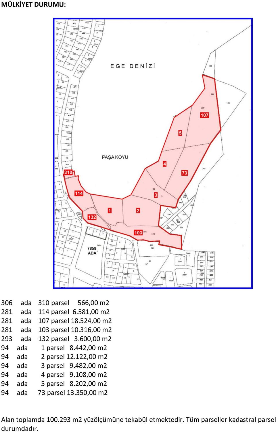 442,00 m2 94 ada 2 parsel 12.122,00 m2 94 ada 3 parsel 9.482,00 m2 94 ada 4 parsel 9.