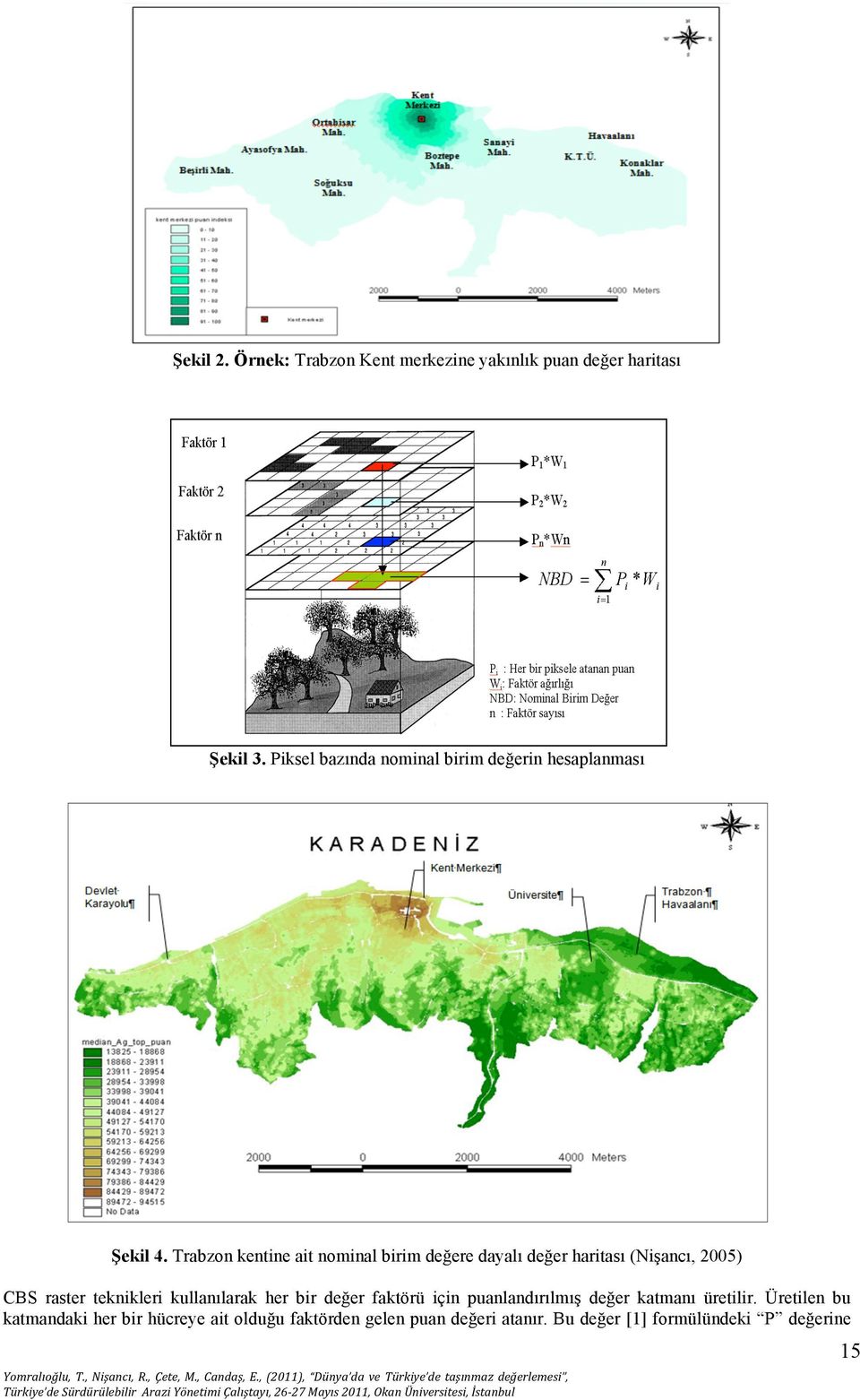 Trabzon kentine ait nominal birim değere dayalı değer haritası (Nişancı, 2005) CBS raster teknikleri