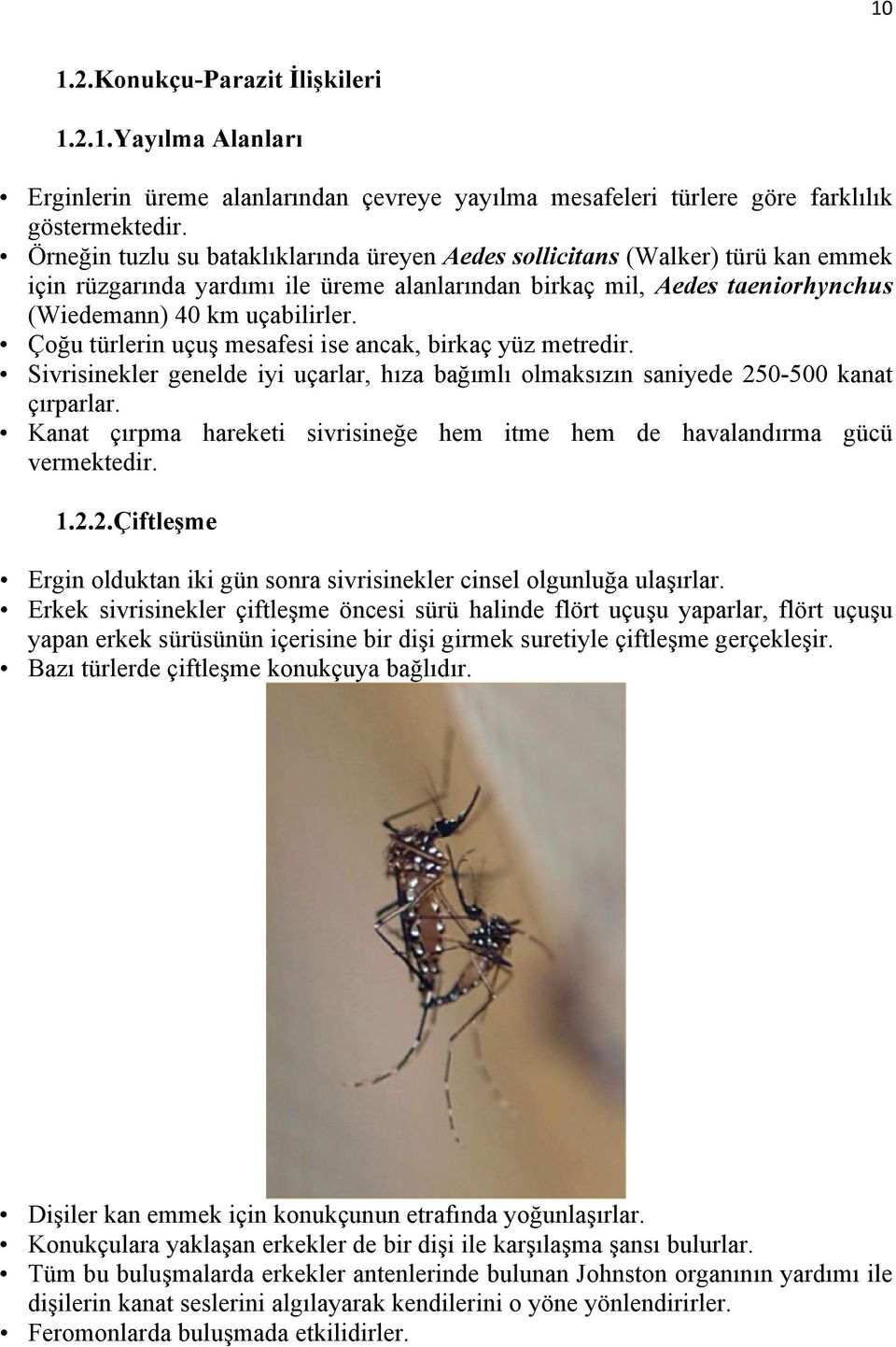 Çoğu türlerin uçuş mesafesi ise ancak, birkaç yüz metredir. Sivrisinekler genelde iyi uçarlar, hıza bağımlı olmaksızın saniyede 250-500 kanat çırparlar.