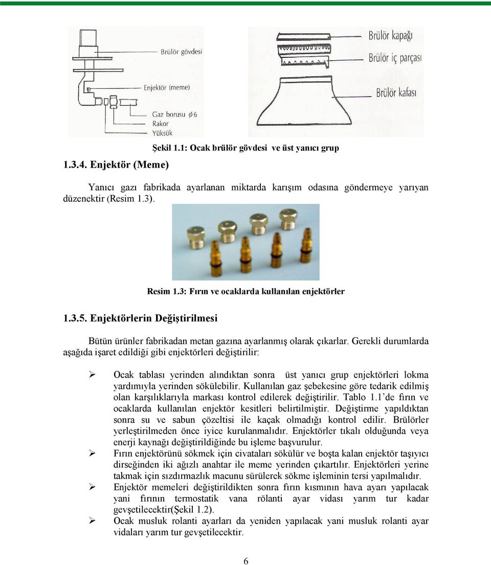 Gerekli durumlarda aşağıda işaret edildiği gibi enjektörleri değiştirilir: Ocak tablası yerinden alındıktan sonra üst yanıcı grup enjektörleri lokma yardımıyla yerinden sökülebilir.