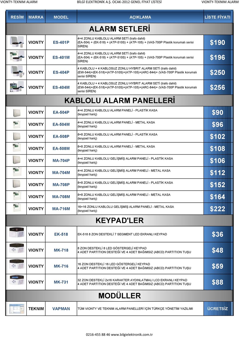 (ATP-105) + (VAS-700P Plastik korumalı serisi SİREN) $190 4+4 ZONLU KABLOLU ALARM SETİ (trafo dahil) (EA-504) + (EK-518) + (ATP-510S) + (ATP-105) + (VAS-700P Plastik korumalı serisi SİREN) $196 4