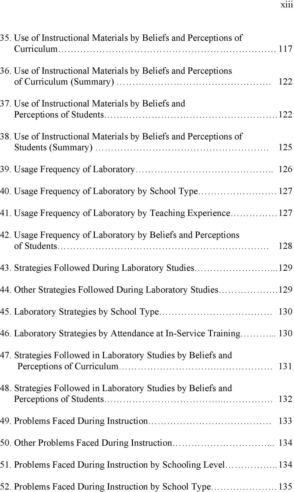 . 126 40. Usage Frequency of Laboratory by School Type. 127 41. Usage Frequency of Laboratory by Teaching Experience 127 42. Usage Frequency of Laboratory by Beliefs and Perceptions of Students.
