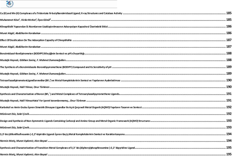 .. 186 Effect f Desilication n The Adsorption Capacity of inoptilolite... 187 Murat Akgül, Abdülkerim Karabakan... 187 Benzimidazol-Bordipirometen (BDIPY) Bileşiğinin Sentezi ve ph a Duyarlılığı.