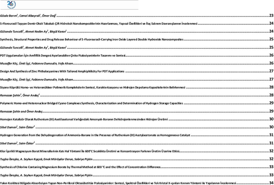 .. 24 Gülsevde Tuncelli 1, Ahmet edim Ay 1, Birgül Karan 1... 24 Synthesis, Structural Properties and Drug Release Behaviour of 5-Fluorouracil-Carrying Iron xide Layered Double Hydroxide anocomposites.