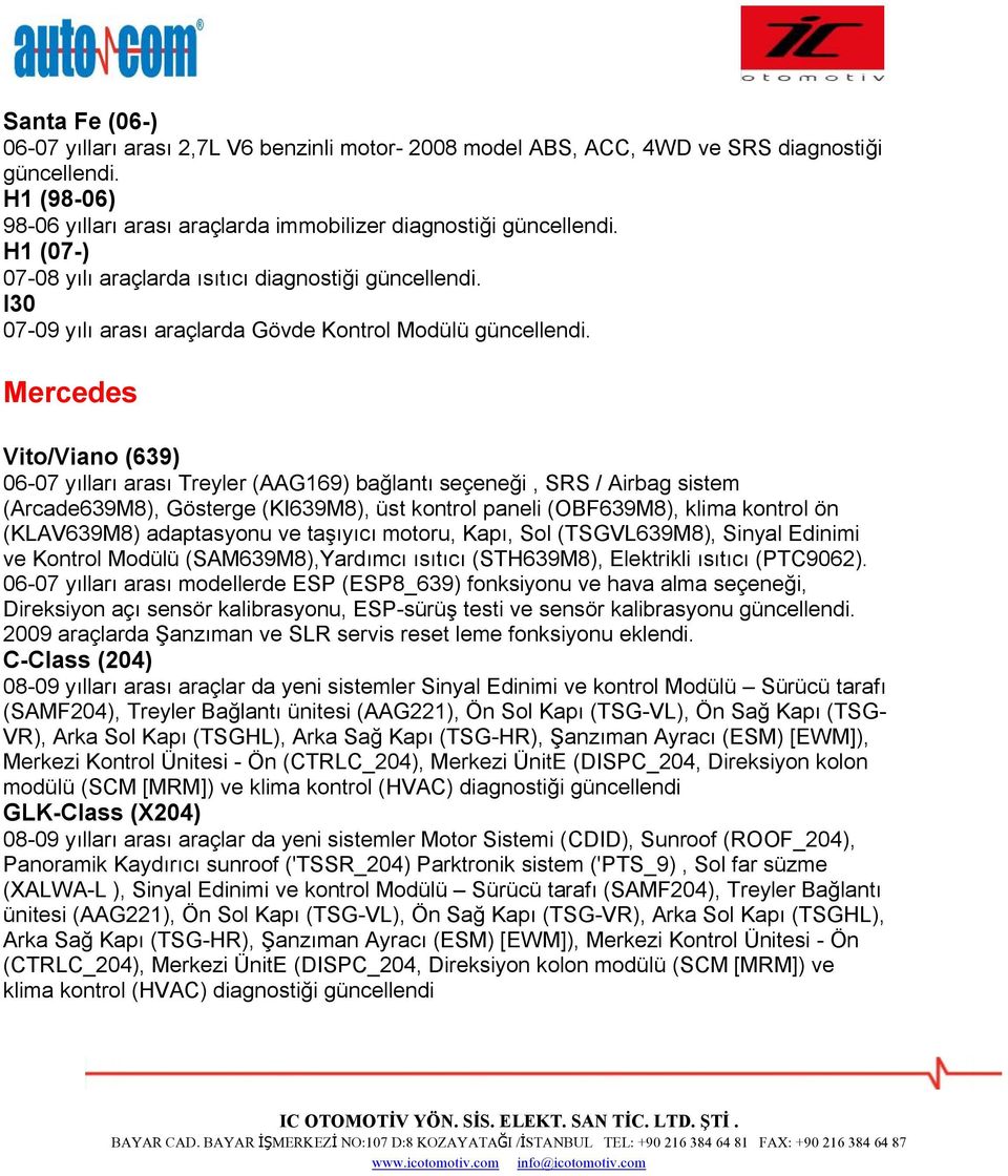 Mercedes Vito/Viano (639) 06-07 yılları arası Treyler (AAG169) bağlantı seçeneği, SRS / Airbag sistem (Arcade639M8), Gösterge (KI639M8), üst kontrol paneli (OBF639M8), klima kontrol ön (KLAV639M8)