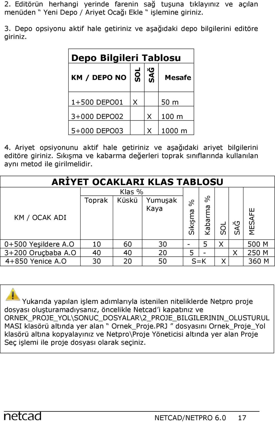 Ariyet opsiyonunu aktif hale getiriniz ve aşağıdaki ariyet bilgilerini editöre giriniz. Sıkışma ve kabarma değerleri toprak sınıflarında kullanılan aynı metod ile girilmelidir.