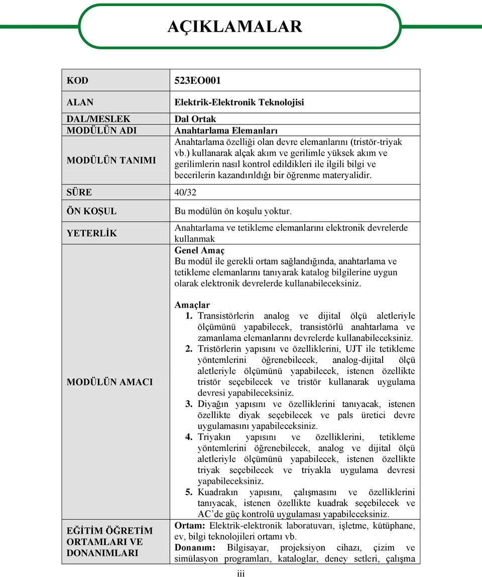 ÖN KOŞUL YETERLİK MODÜLÜN AMACI EĞİTİM ÖĞRETİM ORTAMLARI VE DONANIMLARI Bu modülün ön koşulu yoktur.