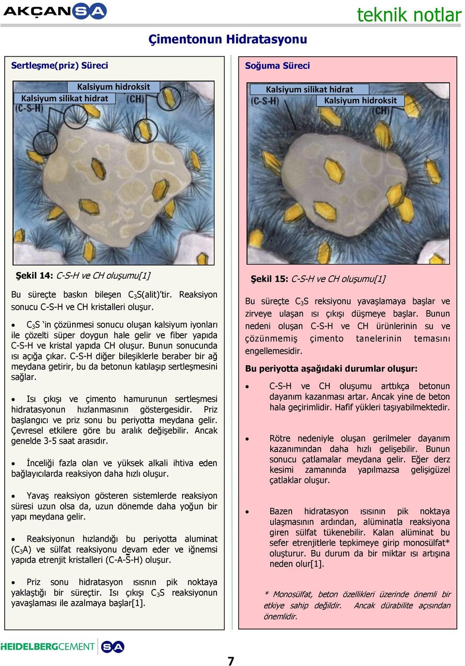 C 3 S in çözünmesi sonucu oluşan kalsiyum iyonları ile çözelti süper doygun hale gelir ve fiber yapıda C-S-H ve kristal yapıda CH oluşur. Bunun sonucunda ısı açığa çıkar.