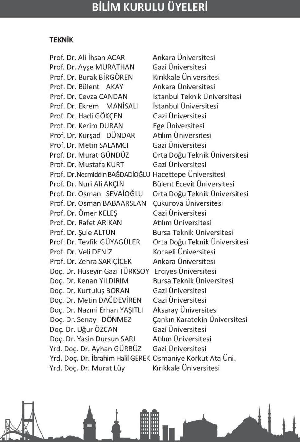 Dr. Metin SALAMCI Gazi Üniversitesi Prof. Dr. Murat GÜNDÜZ Orta Doğu Teknik Üniversitesi Prof. Dr. Mustafa KURT Gazi Üniversitesi Prof. Dr.Necmiddin BAĞDADİOĞLU Hacettepe Üniversitesi Prof. Dr. Nuri Ali AKÇIN Bülent Ecevit Üniversitesi Prof.