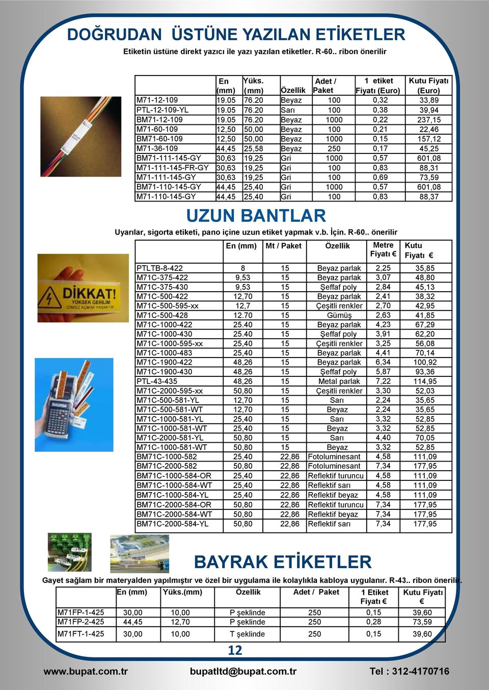 20 Beyaz 100 0,32 33,89 PTL-12-109-YL 19.05 76.