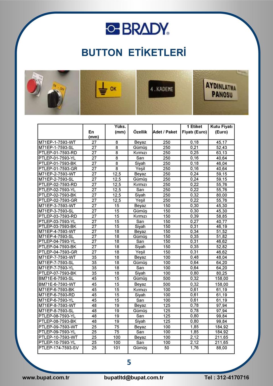 63,13 PTLEP-01-7593-YL 27 8 Sarı 250 0,16 40,64 PTLEP-01-7593-BK 27 8 Siyah 250 0,18 46,04 PTLEP-01-7593-GR 27 8 Yeşil 250 0,16 40,64 M71EP-2-7593-WT 27 12,5 Beyaz 250 0,24 59,15 M71EP-2-7593-SL 27